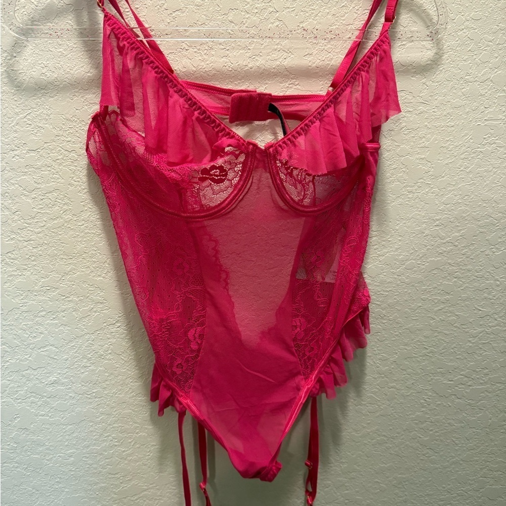 Seven Til Midnight Plus size Elegant Pink Lace and Mesh Teddy size 1X/2X